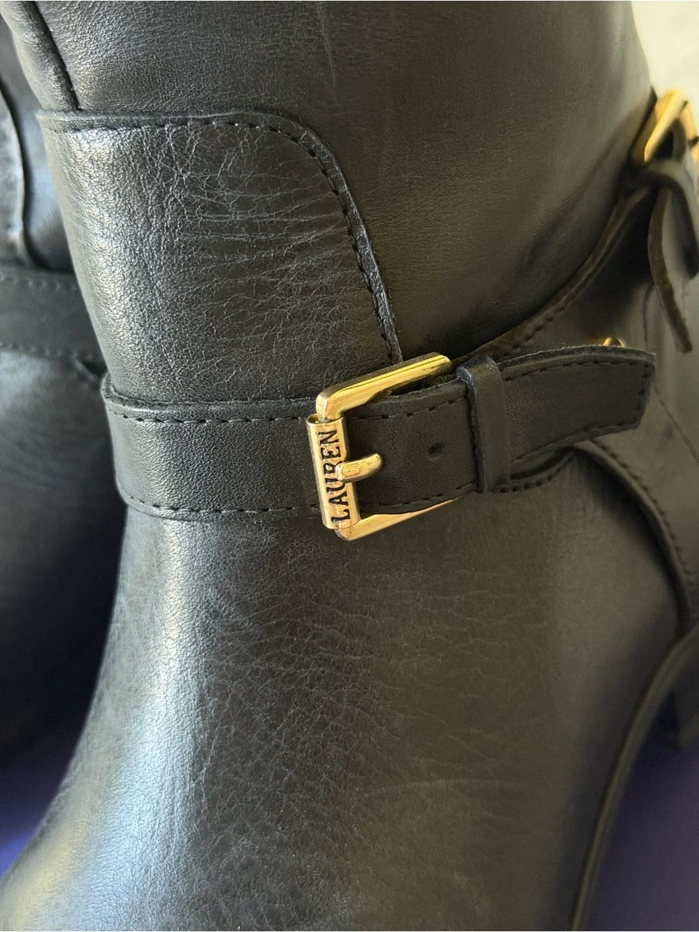 Ralph Lauren (RLL) Black Leather Riding Boots - Tall Knee-High